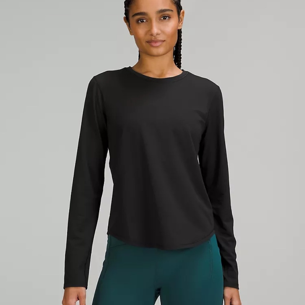 lululemon High Neck Running and Training Long Sleeve Shirt, Black, Size 10.